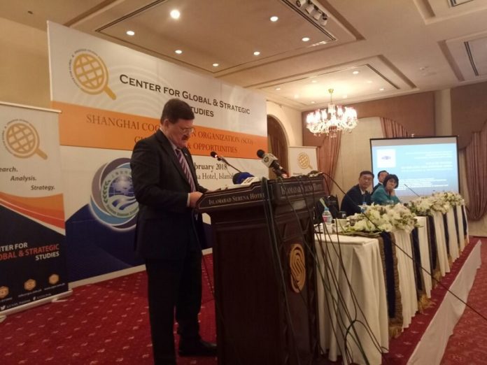 Vladimir Kozin addressing at a Seminar on “Shanghai Cooperation Organization (SCO) Challenges and Opportunities in Islamabad.
